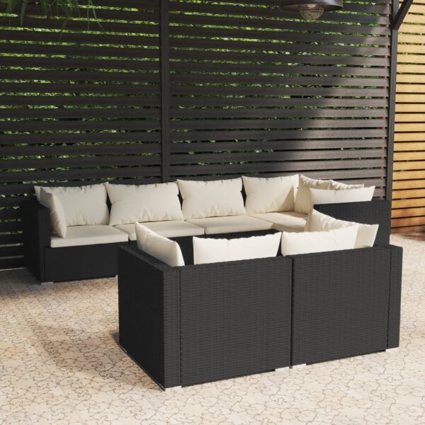 vidaXL 7-tlg. Garten-Lounge-Set mit Kissen Schwarz Poly Rattan