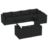 vidaXL 7-tlg. Garten-Lounge-Set mit Kissen Schwarz Poly Rattan