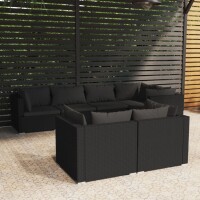 vidaXL 7-tlg. Garten-Lounge-Set mit Kissen Schwarz Poly Rattan