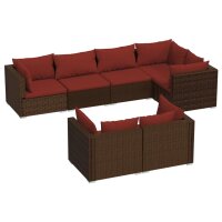 vidaXL 7-tlg. Garten-Lounge-Set mit Kissen Braun Poly Rattan