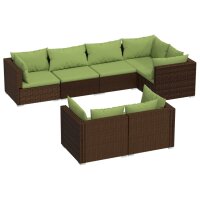 vidaXL 7-tlg. Garten-Lounge-Set mit Kissen Braun Poly Rattan