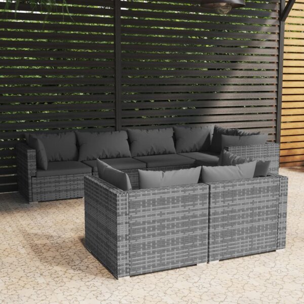 vidaXL 7-tlg. Garten-Lounge-Set mit Kissen Grau Poly Rattan