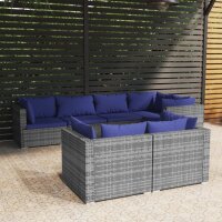 vidaXL 7-tlg. Garten-Lounge-Set mit Kissen Grau Poly Rattan