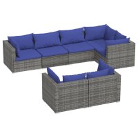 vidaXL 7-tlg. Garten-Lounge-Set mit Kissen Grau Poly Rattan