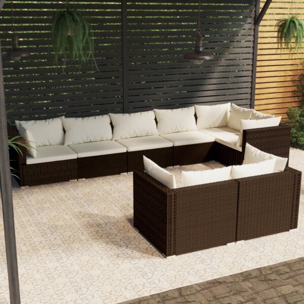 vidaXL 8-tlg. Garten-Lounge-Set mit Kissen Braun Poly Rattan