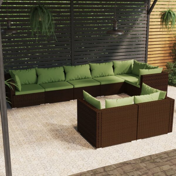 vidaXL 8-tlg. Garten-Lounge-Set mit Kissen Braun Poly Rattan