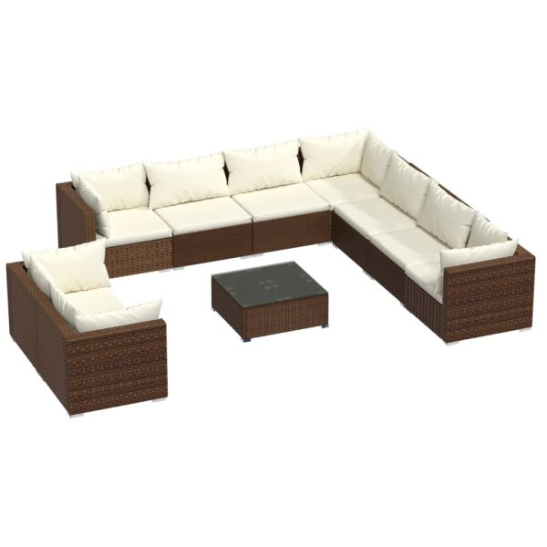 vidaXL 10-tlg. Garten-Lounge-Set mit Kissen Braun Poly Rattan