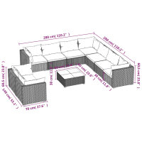 vidaXL 10-tlg. Garten-Lounge-Set mit Kissen Braun Poly Rattan