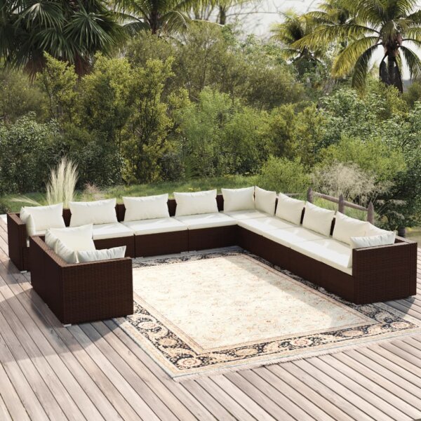 vidaXL 11-tlg. Garten-Lounge-Set mit Kissen Braun Poly Rattan