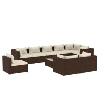 vidaXL 10-tlg. Garten-Lounge-Set mit Kissen Poly Rattan...