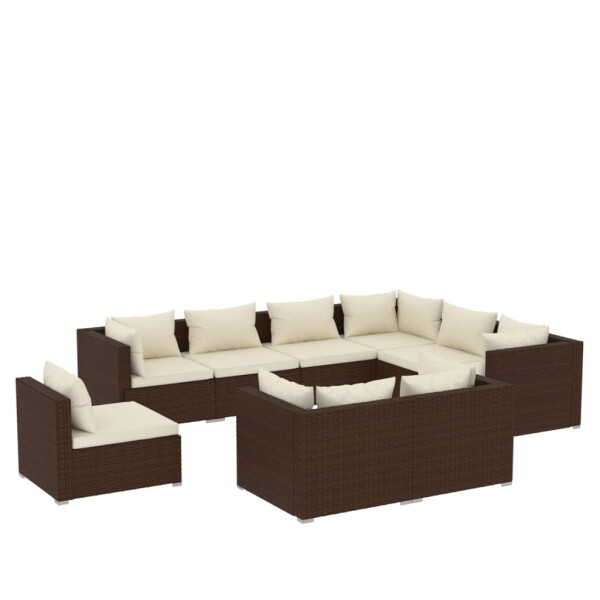 vidaXL 9-tlg. Garten-Lounge-Set mit Kissen Poly Rattan Braun