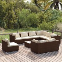 vidaXL 10-tlg. Garten-Lounge-Set mit Kissen Poly Rattan...