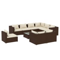 vidaXL 10-tlg. Garten-Lounge-Set mit Kissen Poly Rattan...