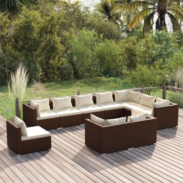 vidaXL 10-tlg. Garten-Lounge-Set mit Kissen Poly Rattan Braun