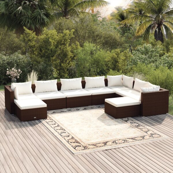 vidaXL 9-tlg. Garten-Lounge-Set mit Kissen Poly Rattan Braun