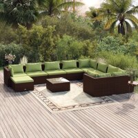 vidaXL 11-tlg. Garten-Lounge-Set mit Kissen Poly Rattan Braun