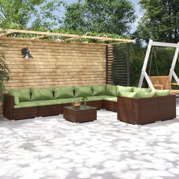 vidaXL 10-tlg. Garten-Lounge-Set mit Kissen Poly Rattan Braun