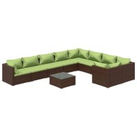 vidaXL 10-tlg. Garten-Lounge-Set mit Kissen Poly Rattan...