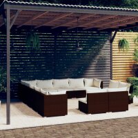 vidaXL 13-tlg. Garten-Lounge-Set mit Kissen Braun Poly Rattan