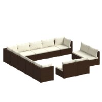 vidaXL 13-tlg. Garten-Lounge-Set mit Kissen Braun Poly Rattan