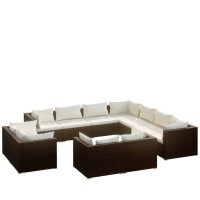 vidaXL 11-tlg. Garten-Lounge-Set mit Kissen Braun Poly Rattan