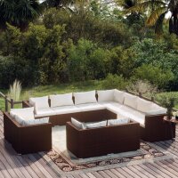 vidaXL 11-tlg. Garten-Lounge-Set mit Kissen Braun Poly Rattan