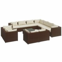 vidaXL 12-tlg. Garten-Lounge-Set mit Kissen Braun Poly Rattan