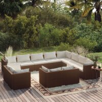 vidaXL 12-tlg. Garten-Lounge-Set mit Kissen Braun Poly Rattan