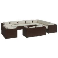 vidaXL 12-tlg. Garten-Lounge-Set mit Kissen Braun Poly Rattan