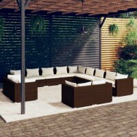 vidaXL 13-tlg. Garten-Lounge-Set mit Kissen Braun Poly Rattan