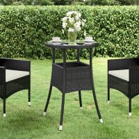 vidaXL Gartentisch &Oslash;60x75 cm Hartglas und Poly Rattan Schwarz