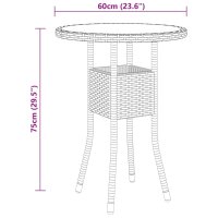 vidaXL Gartentisch &Oslash;60x75 cm Hartglas und Poly Rattan Grau