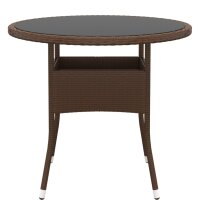 vidaXL Gartentisch &Oslash;80x75 cm Hartglas und Poly Rattan Braun