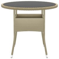 vidaXL Gartentisch &Oslash;80x75 cm Hartglas und Poly Rattan Beige