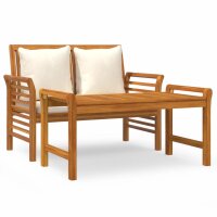 vidaXL 2-tlg. Garten-Lounge-Set mit Cremeweißen Kissen Massivholz