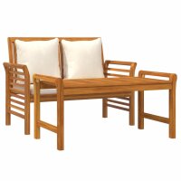 vidaXL 2-tlg. Garten-Lounge-Set mit Cremeweißen Kissen Massivholz