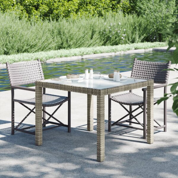 vidaXL Gartentisch 90x90x75 cm Geh&auml;rtetes Glas Poly Rattan Grau