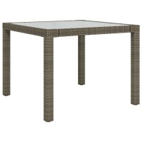 vidaXL Gartentisch 90x90x75 cm Geh&auml;rtetes Glas Poly Rattan Grau