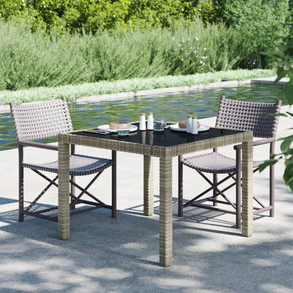 vidaXL Gartentisch 90x90x75 cm Geh&auml;rtetes Glas Poly Rattan Grau