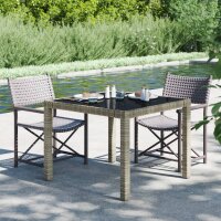 vidaXL Gartentisch 90x90x75 cm Geh&auml;rtetes Glas Poly Rattan Grau