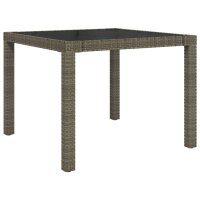 vidaXL Gartentisch 90x90x75 cm Geh&auml;rtetes Glas Poly Rattan Grau