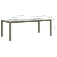 vidaXL Gartentisch Grau 190x90x75 cm Hartglas und Poly Rattan