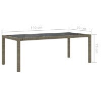 vidaXL Gartentisch Grau 190x90x75 cm Geh&auml;rtetes Glas und Poly Rattan