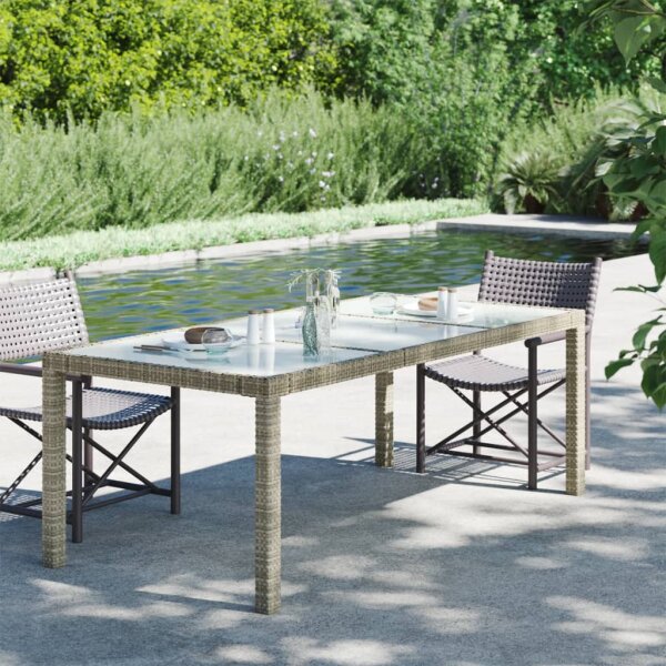 vidaXL Gartentisch Beige 190x90x75 cm Geh&auml;rtetes Glas und Poly Rattan