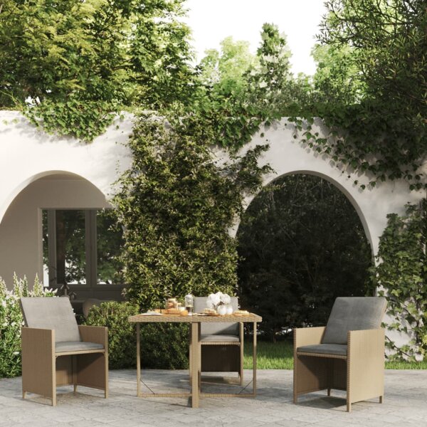 vidaXL Gartentisch Beige 109x107x74 cm Poly Rattan &amp; Massivholz Akazie