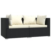 vidaXL 2-Sitzer-Sofa mit Kissen Schwarz Poly Rattan