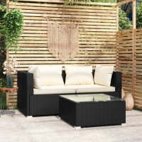 vidaXL 3-tlg. Garten-Lounge-Set mit Auflagen Schwarz Poly...