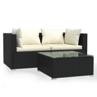 vidaXL 3-tlg. Garten-Lounge-Set mit Auflagen Schwarz Poly...