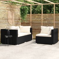 vidaXL 3-tlg. Garten-Lounge-Set mit Auflagen Schwarz Poly...