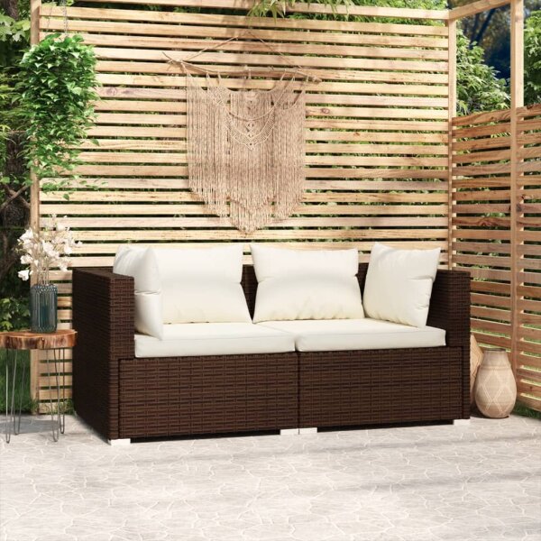 vidaXL 2-Sitzer-Sofa mit Kissen Braun Poly Rattan